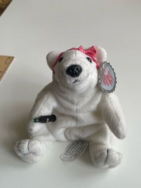 Coca-Cola White Plush Polar Bear with Pink Bow